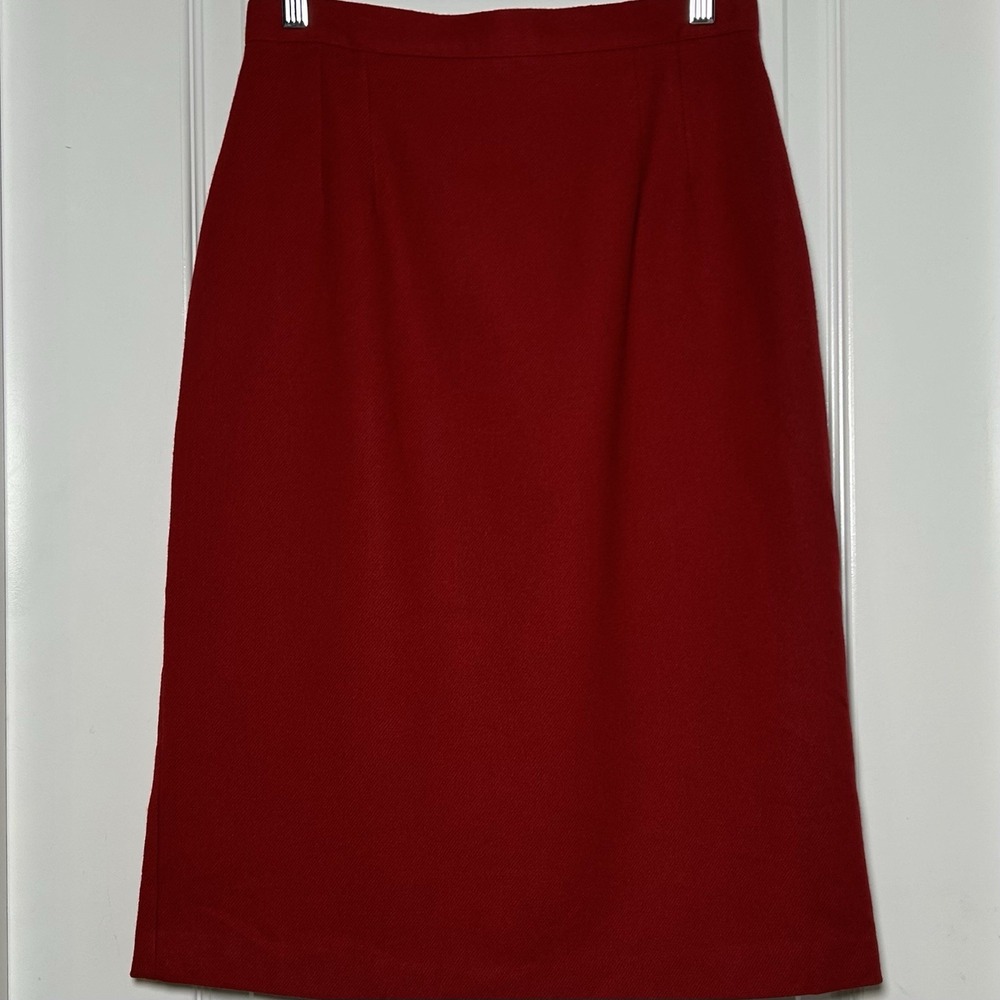 Michele Vintage 80s Made in USA Wool Red Knee Length Back Slit Pencil Skirt